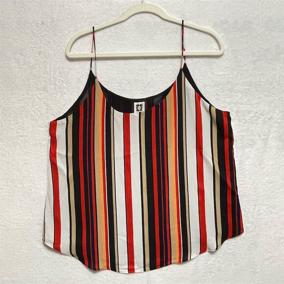 Anne Klein Cami Tank Top Size M Striped Red Blue Cream Black Spaghetti Strap - Picture 2 of 10